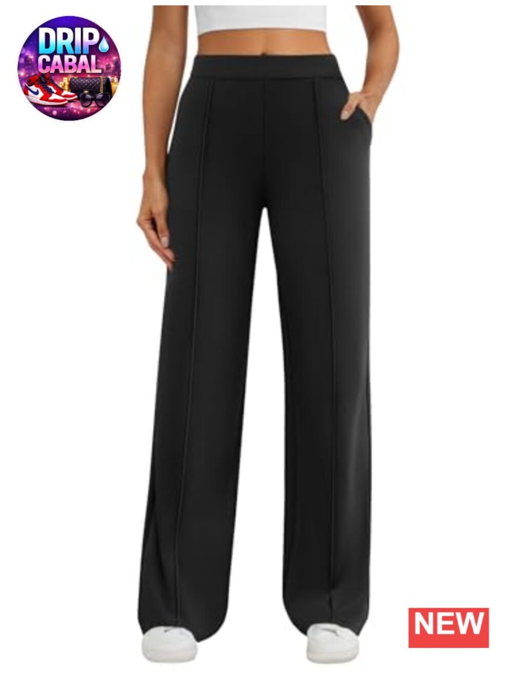DLOODA Womens Stretchy Wide Leg Work Pants High Waist Pull On Trousers with